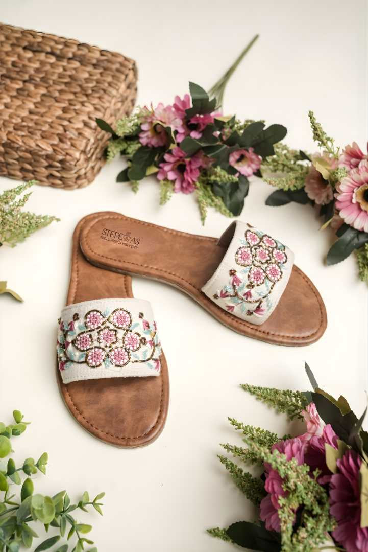 Handmade Floral Embroidered Women’s Slide Sandals