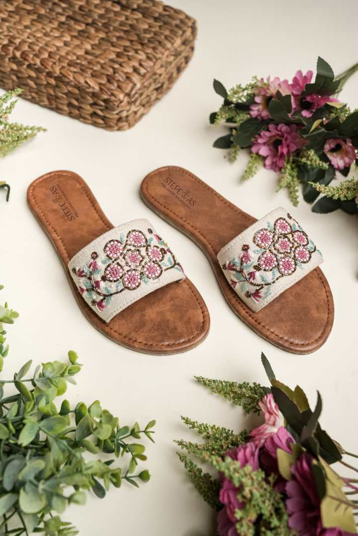 Handmade Floral Embroidered Women’s Slide Sandals