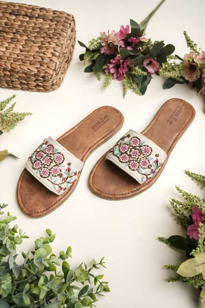Handmade Floral Embroidered Women’s Slide Sandals
