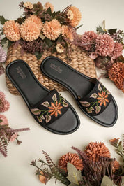 Black Floral Embroidered Women’s Flats