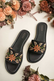 Black Floral Embroidered Women’s Flats
