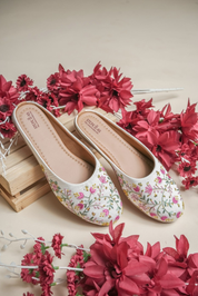 White Floral Embroidered Juttis for Women