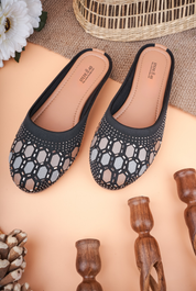 Stepellas Black Geometric Stone Work Jutti for Women