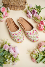 Ethnic cream floral embroidered women juttis suitable for festive and daily wear