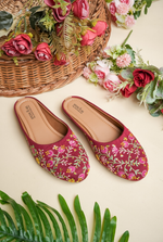 Ethnic maroon floral embroidered women juttis suitable for festive and daily wear