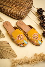 Handcrafted floral embroidered women mules by Stepellas with cushioned insole